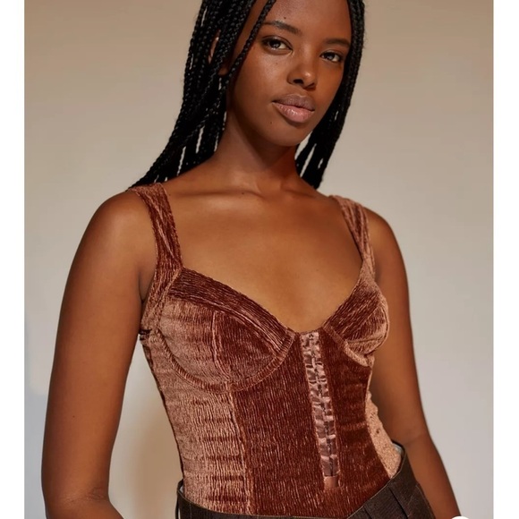 Bodysuit Urban Outfitters Velvet Plisse Bodycon Small Pink Underwire Boning - Picture 7 of 16